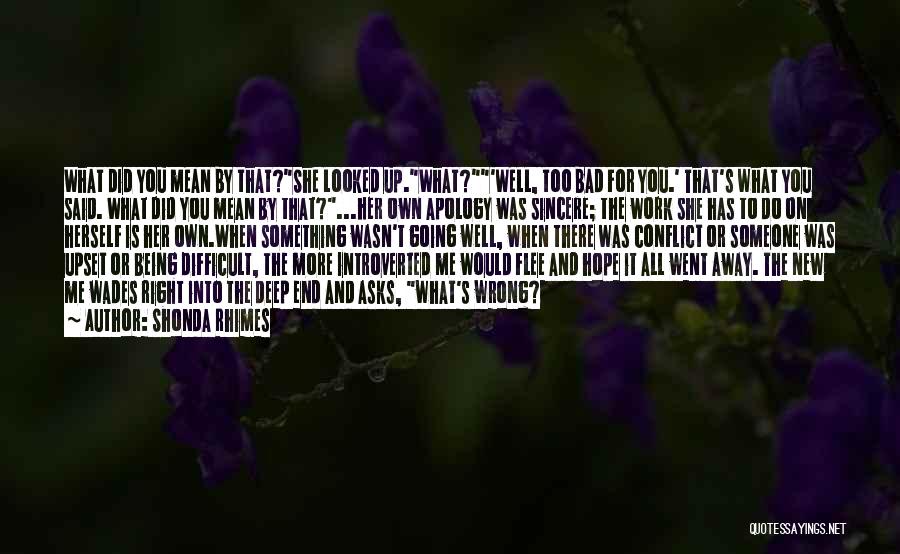 Shonda Rhimes Quotes: What Did You Mean By That?she Looked Up.what?'well, Too Bad For You.' That's What You Said. What Did You Mean