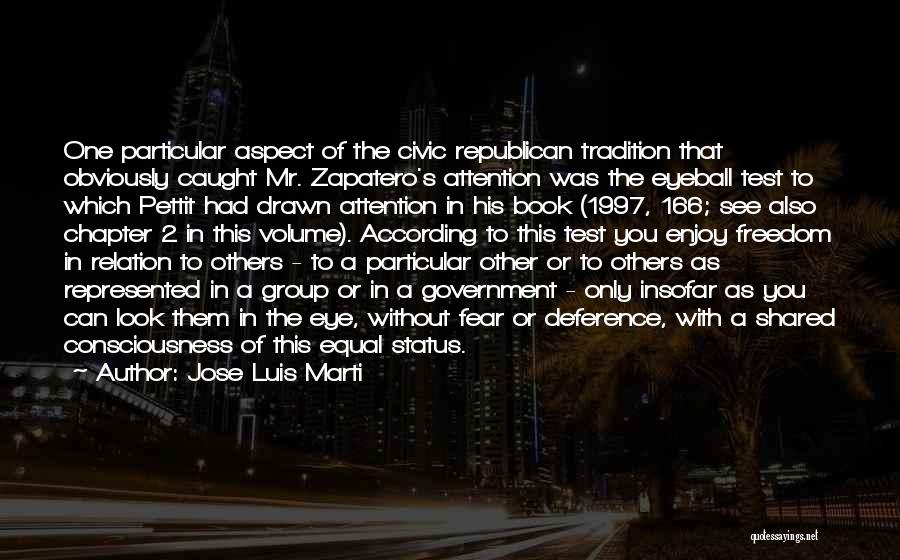 Jose Luis Marti Quotes: One Particular Aspect Of The Civic Republican Tradition That Obviously Caught Mr. Zapatero's Attention Was The Eyeball Test To Which