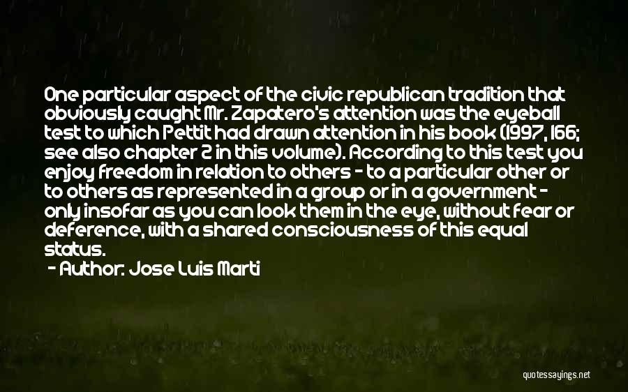 Jose Luis Marti Quotes: One Particular Aspect Of The Civic Republican Tradition That Obviously Caught Mr. Zapatero's Attention Was The Eyeball Test To Which