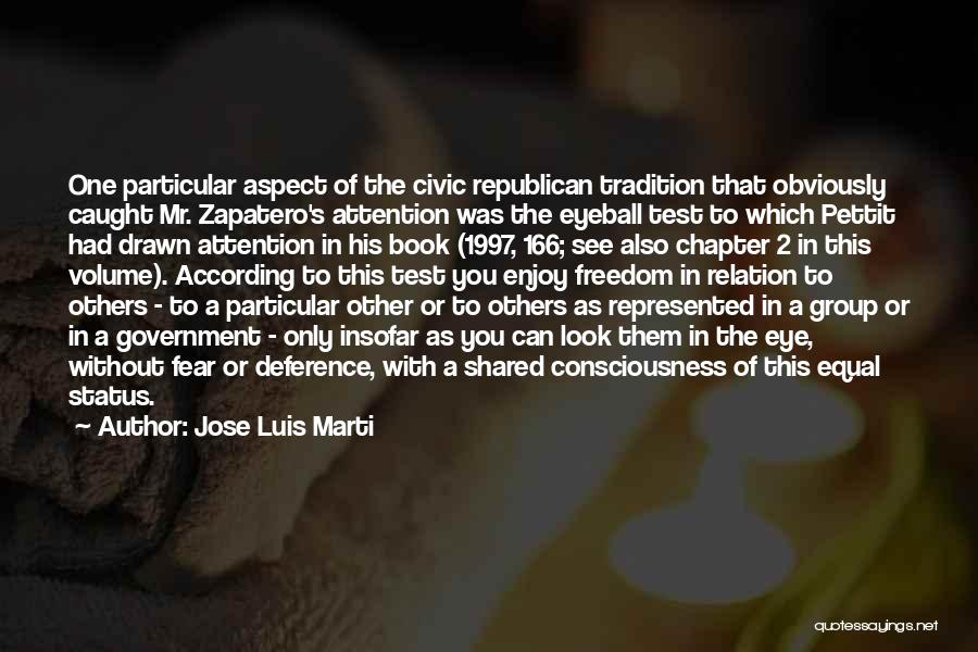 Jose Luis Marti Quotes: One Particular Aspect Of The Civic Republican Tradition That Obviously Caught Mr. Zapatero's Attention Was The Eyeball Test To Which