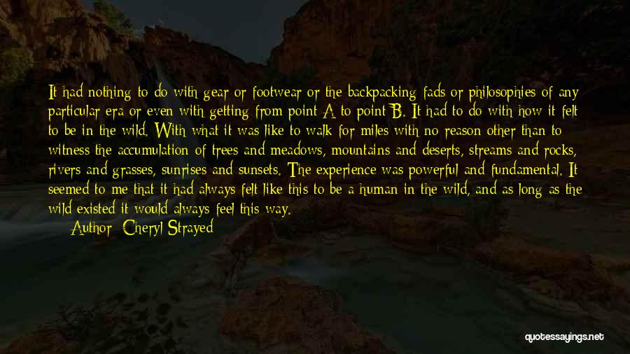 Cheryl Strayed Quotes: It Had Nothing To Do With Gear Or Footwear Or The Backpacking Fads Or Philosophies Of Any Particular Era Or