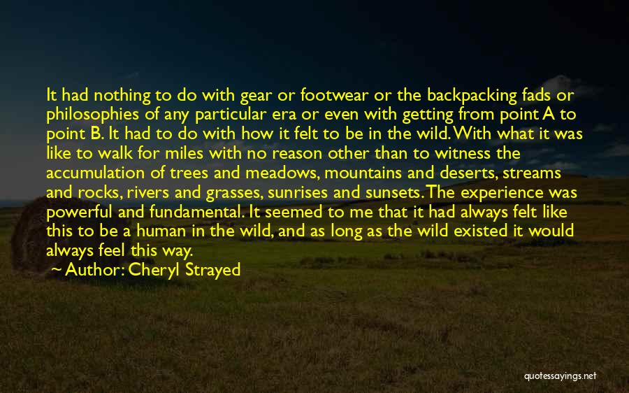 Cheryl Strayed Quotes: It Had Nothing To Do With Gear Or Footwear Or The Backpacking Fads Or Philosophies Of Any Particular Era Or