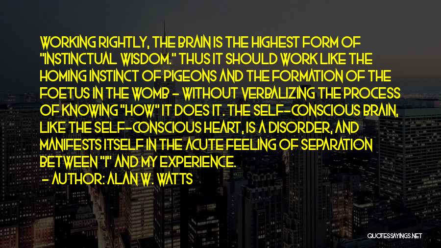 Alan W. Watts Quotes: Working Rightly, The Brain Is The Highest Form Of Instinctual Wisdom. Thus It Should Work Like The Homing Instinct Of