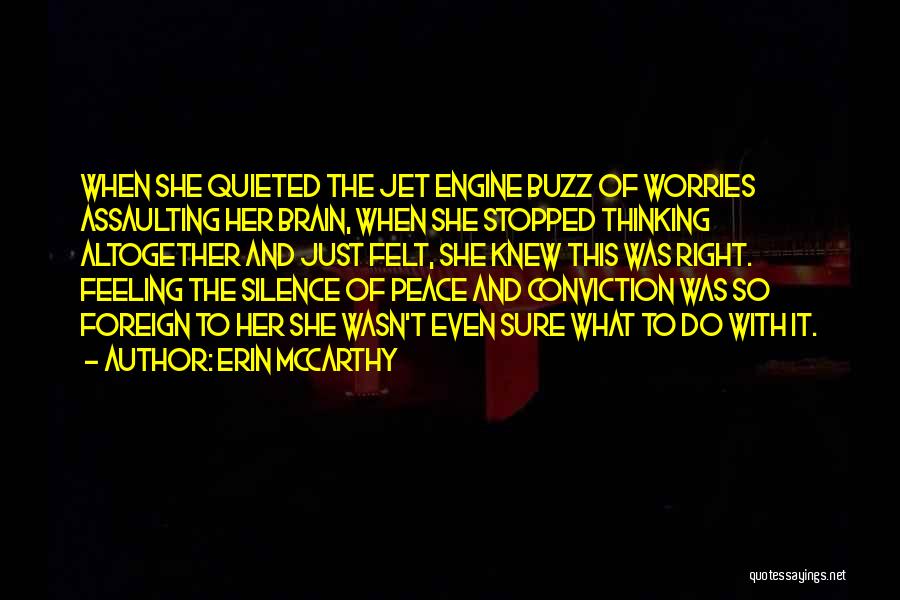 Erin McCarthy Quotes: When She Quieted The Jet Engine Buzz Of Worries Assaulting Her Brain, When She Stopped Thinking Altogether And Just Felt,
