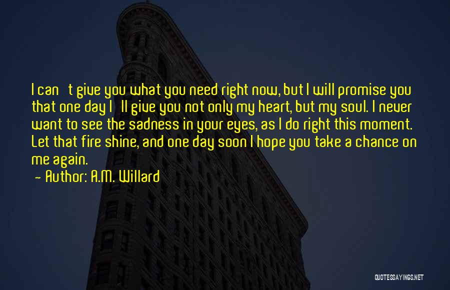 A.M. Willard Quotes: I Can't Give You What You Need Right Now, But I Will Promise You That One Day I'll Give You