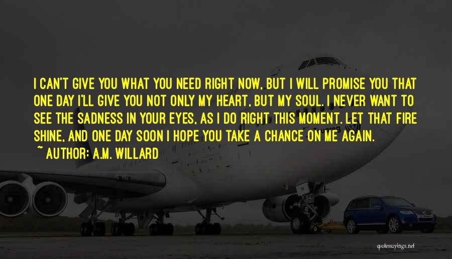 A.M. Willard Quotes: I Can't Give You What You Need Right Now, But I Will Promise You That One Day I'll Give You