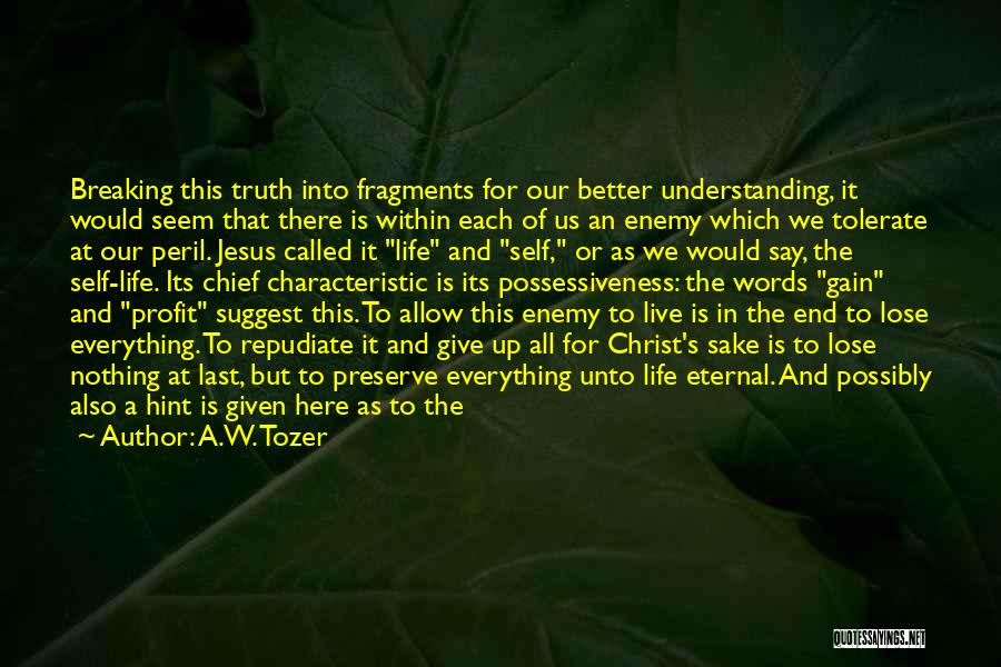 A.W. Tozer Quotes: Breaking This Truth Into Fragments For Our Better Understanding, It Would Seem That There Is Within Each Of Us An