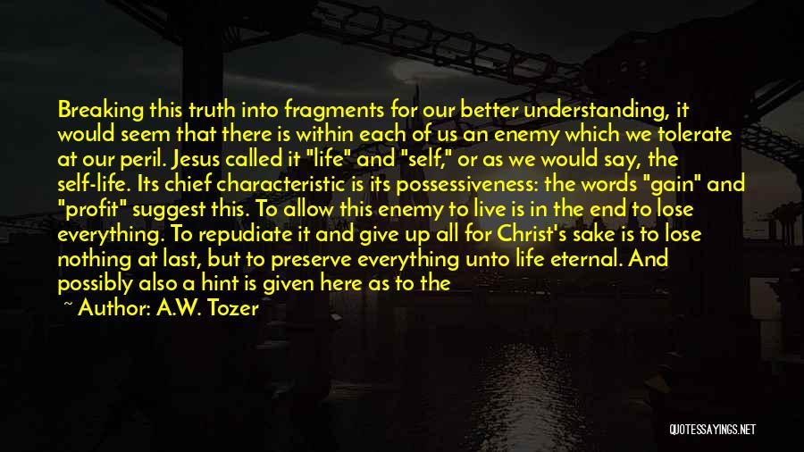 A.W. Tozer Quotes: Breaking This Truth Into Fragments For Our Better Understanding, It Would Seem That There Is Within Each Of Us An