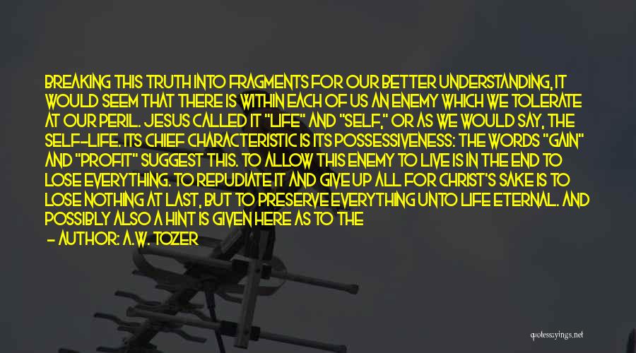 A.W. Tozer Quotes: Breaking This Truth Into Fragments For Our Better Understanding, It Would Seem That There Is Within Each Of Us An