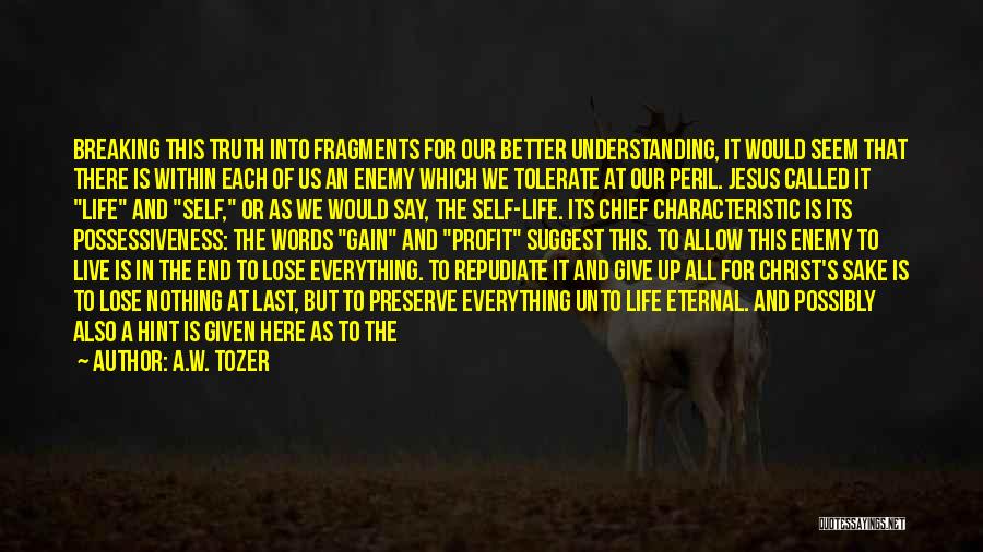 A.W. Tozer Quotes: Breaking This Truth Into Fragments For Our Better Understanding, It Would Seem That There Is Within Each Of Us An