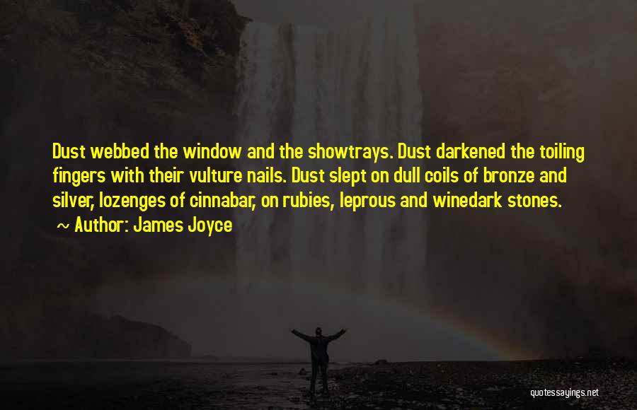 James Joyce Quotes: Dust Webbed The Window And The Showtrays. Dust Darkened The Toiling Fingers With Their Vulture Nails. Dust Slept On Dull