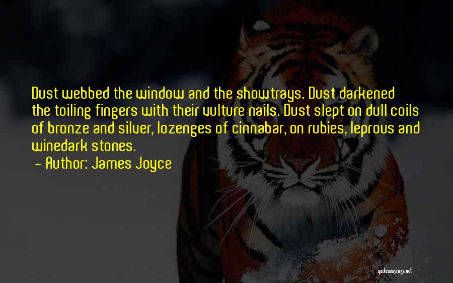 James Joyce Quotes: Dust Webbed The Window And The Showtrays. Dust Darkened The Toiling Fingers With Their Vulture Nails. Dust Slept On Dull