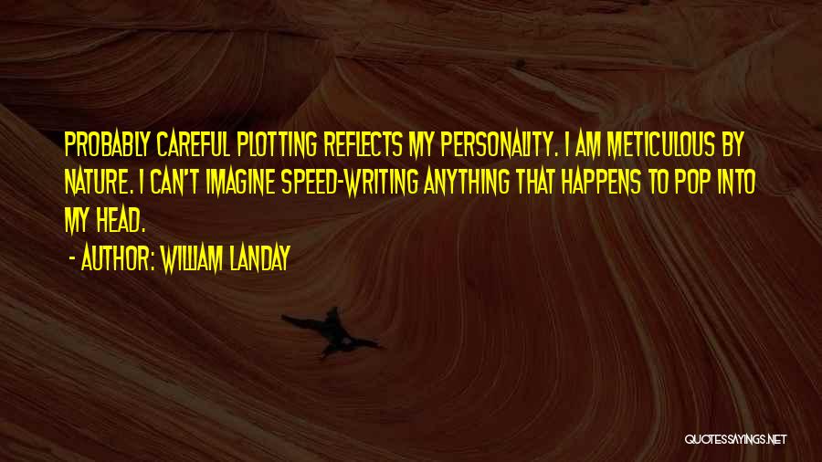 William Landay Quotes: Probably Careful Plotting Reflects My Personality. I Am Meticulous By Nature. I Can't Imagine Speed-writing Anything That Happens To Pop