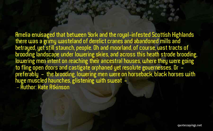 Kate Atkinson Quotes: Amelia Envisaged That Between York And The Royal-infested Scottish Highlands There Was A Grimy Wasteland Of Derelict Cranes And Abandoned