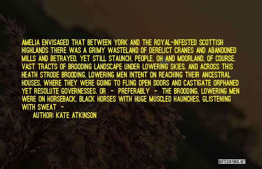 Kate Atkinson Quotes: Amelia Envisaged That Between York And The Royal-infested Scottish Highlands There Was A Grimy Wasteland Of Derelict Cranes And Abandoned