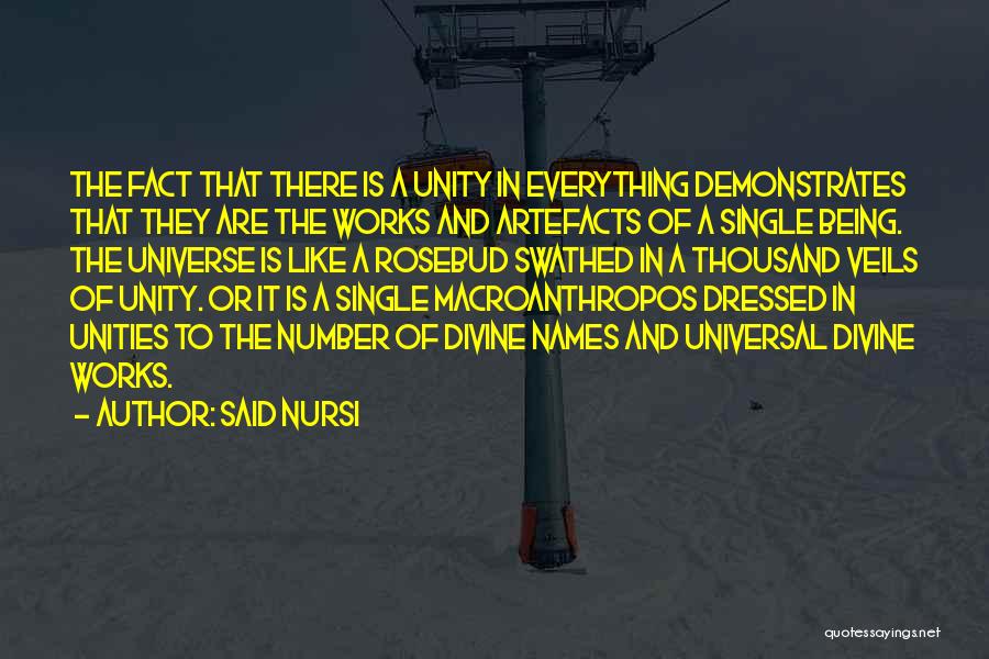 Said Nursi Quotes: The Fact That There Is A Unity In Everything Demonstrates That They Are The Works And Artefacts Of A Single