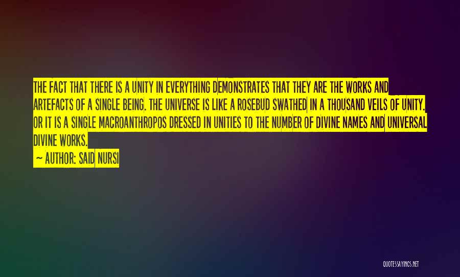 Said Nursi Quotes: The Fact That There Is A Unity In Everything Demonstrates That They Are The Works And Artefacts Of A Single