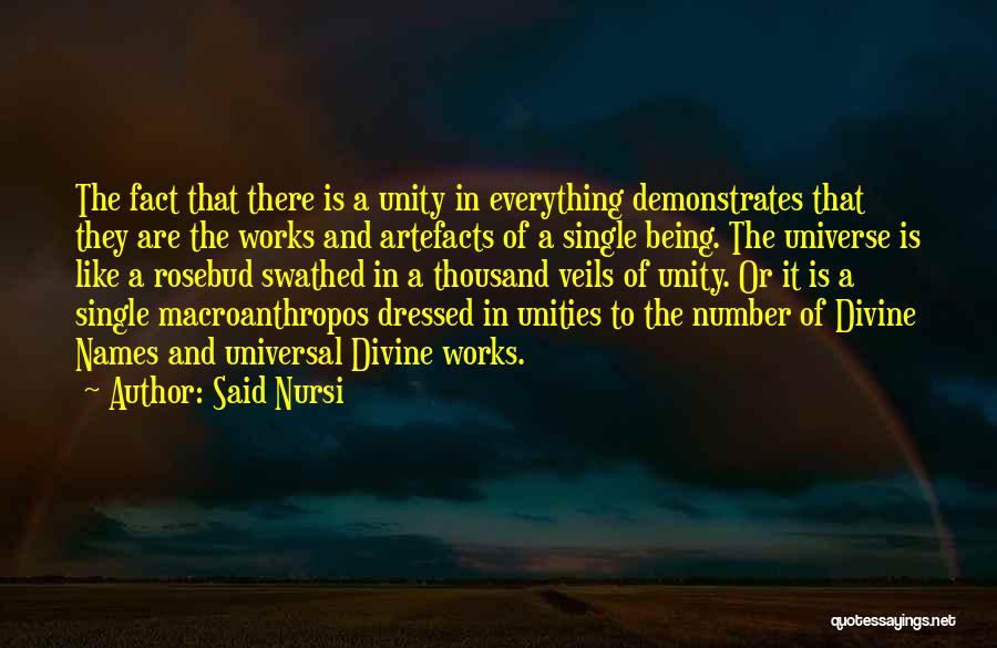 Said Nursi Quotes: The Fact That There Is A Unity In Everything Demonstrates That They Are The Works And Artefacts Of A Single