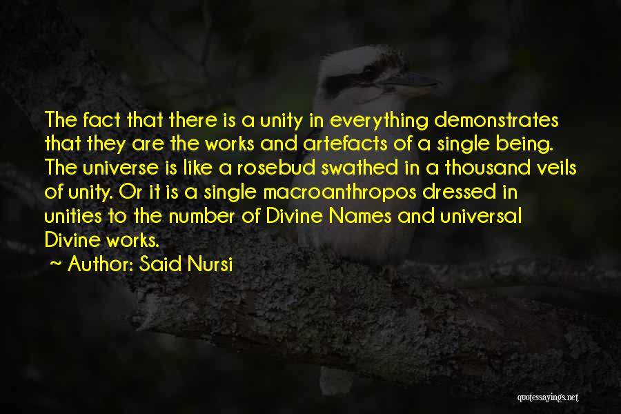 Said Nursi Quotes: The Fact That There Is A Unity In Everything Demonstrates That They Are The Works And Artefacts Of A Single