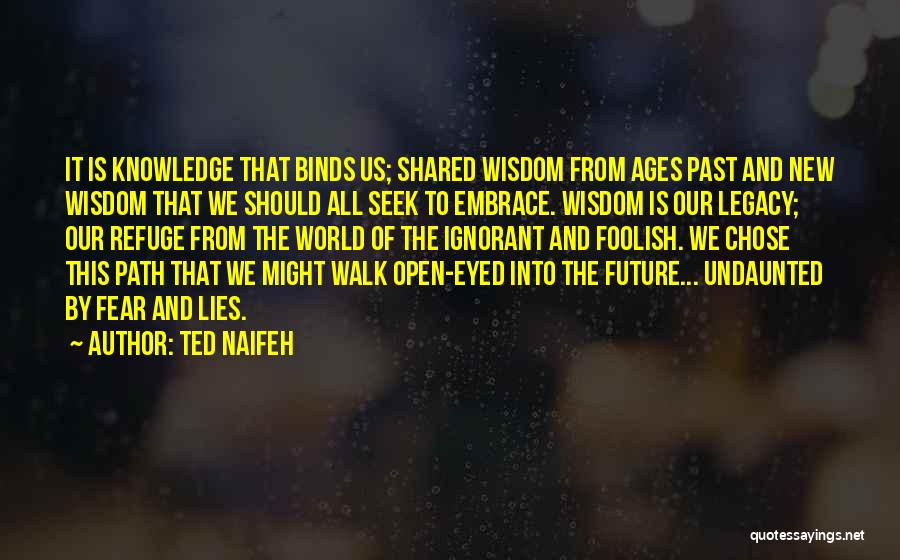 Ted Naifeh Quotes: It Is Knowledge That Binds Us; Shared Wisdom From Ages Past And New Wisdom That We Should All Seek To