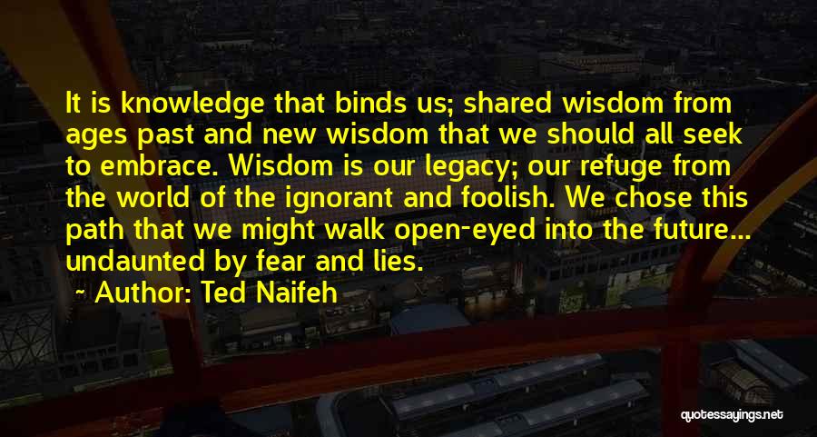Ted Naifeh Quotes: It Is Knowledge That Binds Us; Shared Wisdom From Ages Past And New Wisdom That We Should All Seek To