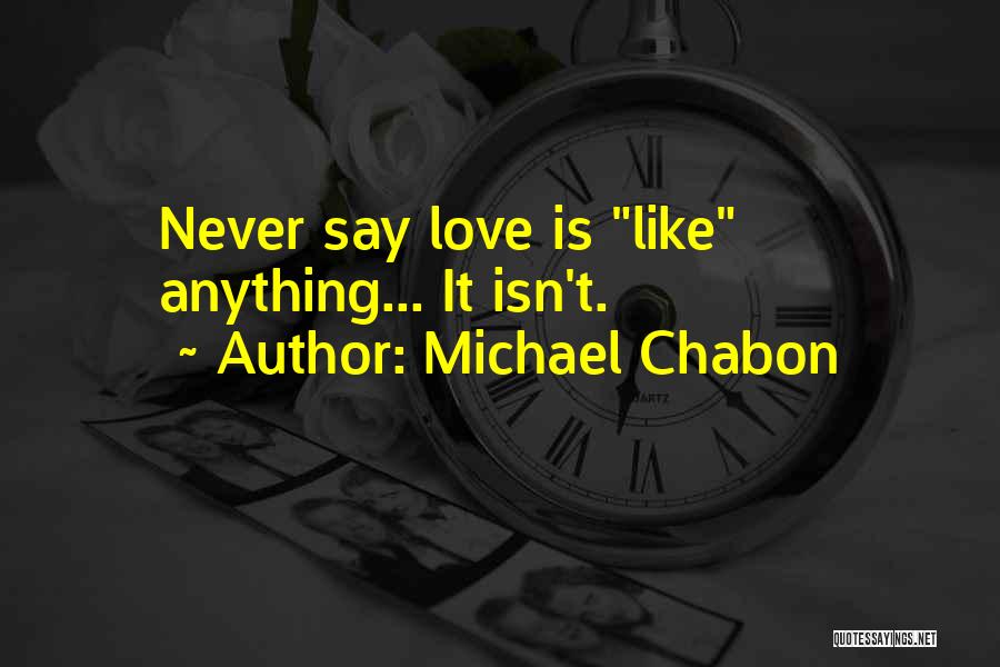 Michael Chabon Quotes: Never Say Love Is Like Anything... It Isn't.