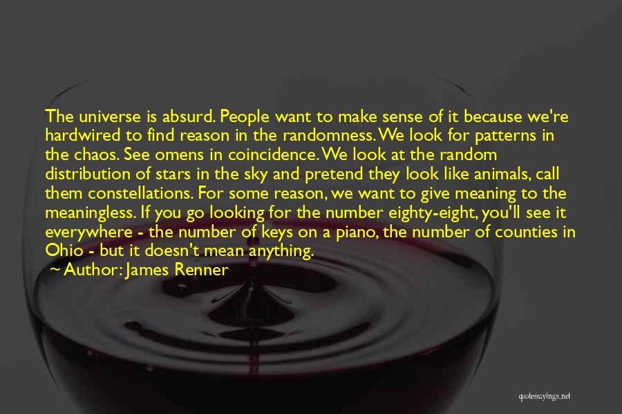 James Renner Quotes: The Universe Is Absurd. People Want To Make Sense Of It Because We're Hardwired To Find Reason In The Randomness.