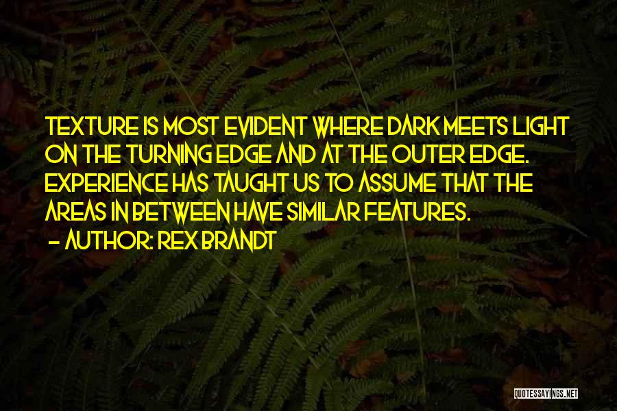 Rex Brandt Quotes: Texture Is Most Evident Where Dark Meets Light On The Turning Edge And At The Outer Edge. Experience Has Taught