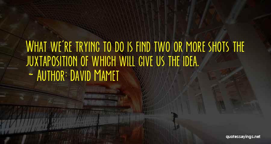 David Mamet Quotes: What We're Trying To Do Is Find Two Or More Shots The Juxtaposition Of Which Will Give Us The Idea.