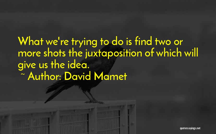 David Mamet Quotes: What We're Trying To Do Is Find Two Or More Shots The Juxtaposition Of Which Will Give Us The Idea.