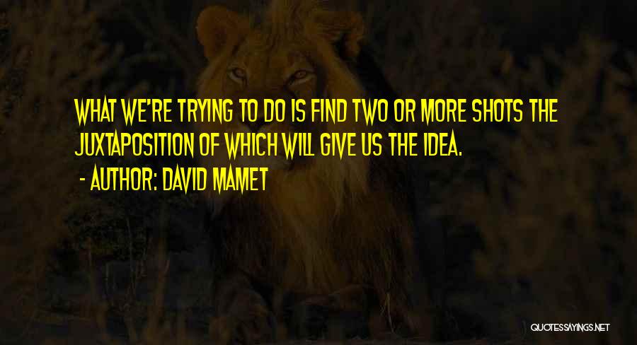 David Mamet Quotes: What We're Trying To Do Is Find Two Or More Shots The Juxtaposition Of Which Will Give Us The Idea.