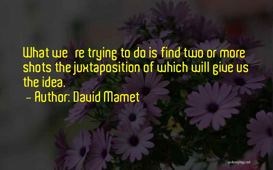 David Mamet Quotes: What We're Trying To Do Is Find Two Or More Shots The Juxtaposition Of Which Will Give Us The Idea.