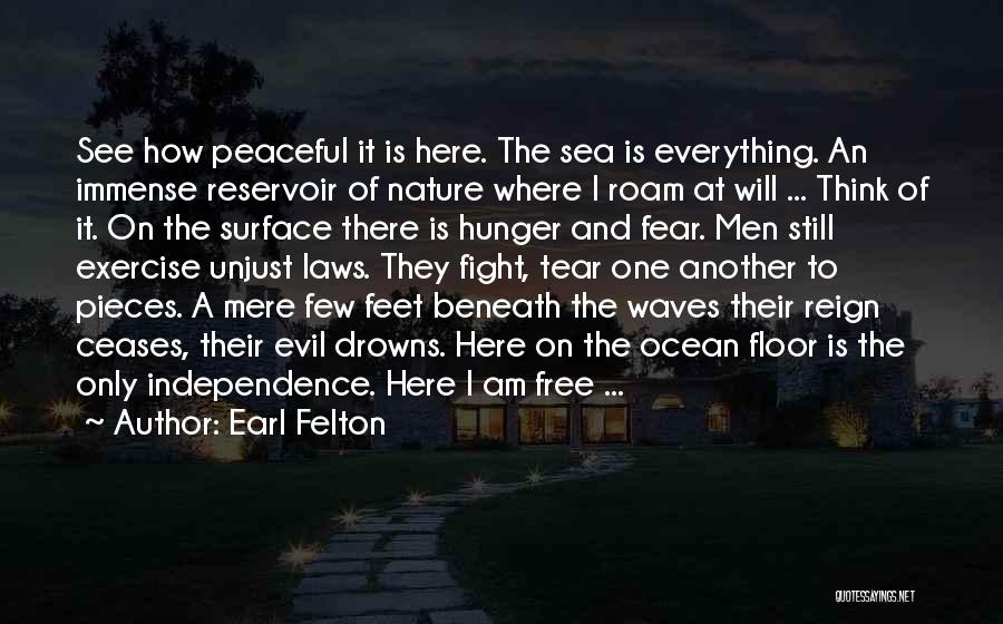 Earl Felton Quotes: See How Peaceful It Is Here. The Sea Is Everything. An Immense Reservoir Of Nature Where I Roam At Will