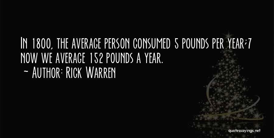 Rick Warren Quotes: In 1800, The Average Person Consumed 5 Pounds Per Year;7 Now We Average 152 Pounds A Year.