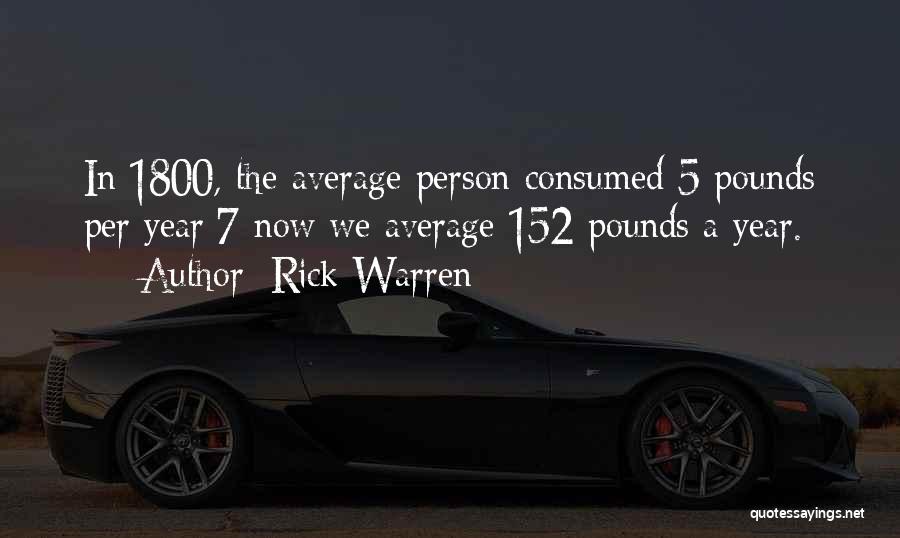 Rick Warren Quotes: In 1800, The Average Person Consumed 5 Pounds Per Year;7 Now We Average 152 Pounds A Year.