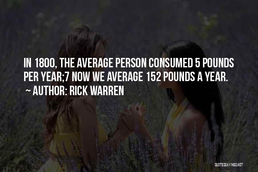 Rick Warren Quotes: In 1800, The Average Person Consumed 5 Pounds Per Year;7 Now We Average 152 Pounds A Year.