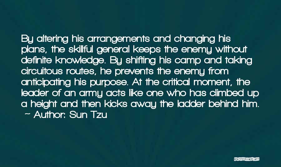 Sun Tzu Quotes: By Altering His Arrangements And Changing His Plans, The Skillful General Keeps The Enemy Without Definite Knowledge. By Shifting His