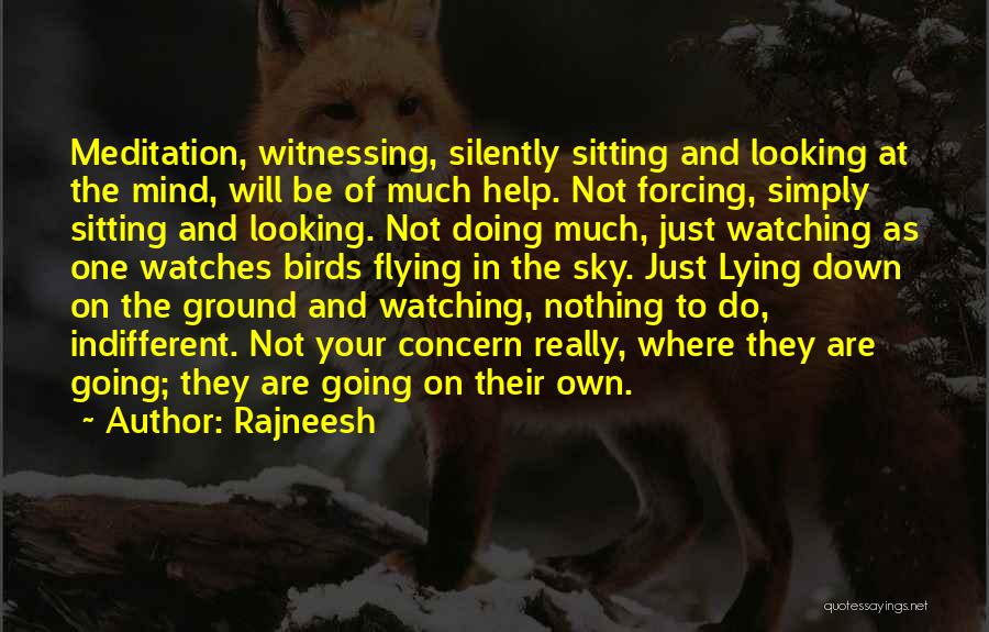 Rajneesh Quotes: Meditation, Witnessing, Silently Sitting And Looking At The Mind, Will Be Of Much Help. Not Forcing, Simply Sitting And Looking.