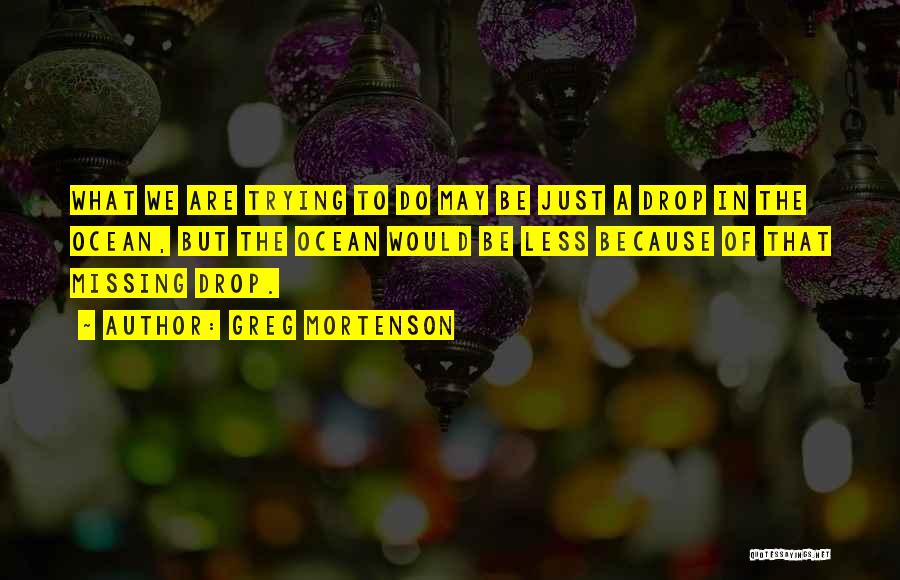 Greg Mortenson Quotes: What We Are Trying To Do May Be Just A Drop In The Ocean, But The Ocean Would Be Less