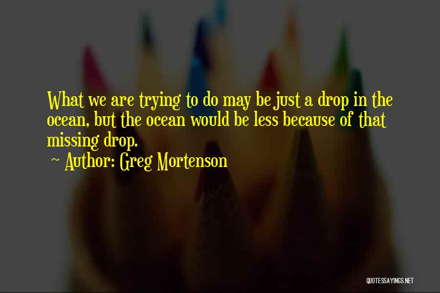 Greg Mortenson Quotes: What We Are Trying To Do May Be Just A Drop In The Ocean, But The Ocean Would Be Less