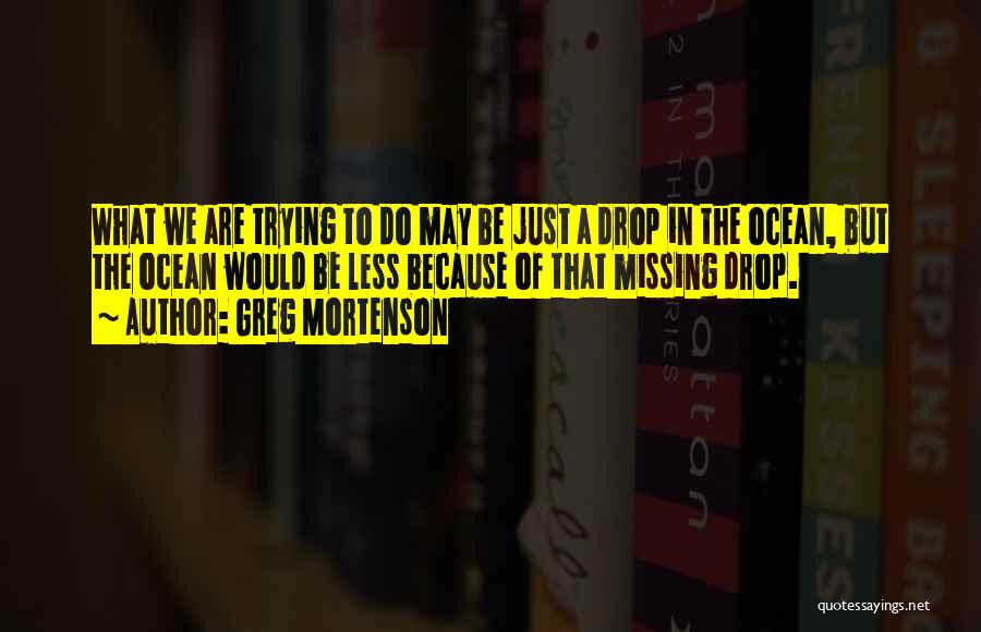 Greg Mortenson Quotes: What We Are Trying To Do May Be Just A Drop In The Ocean, But The Ocean Would Be Less