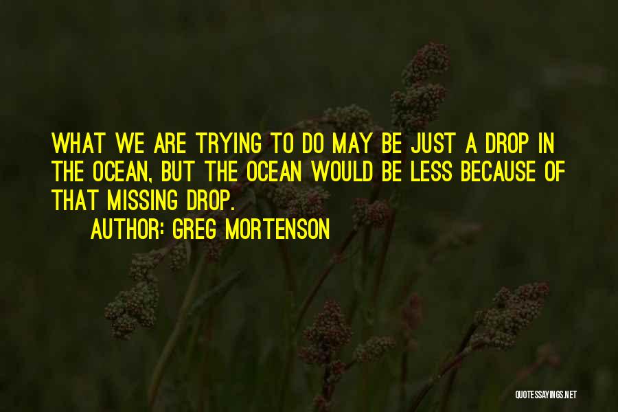 Greg Mortenson Quotes: What We Are Trying To Do May Be Just A Drop In The Ocean, But The Ocean Would Be Less