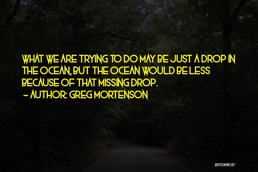 Greg Mortenson Quotes: What We Are Trying To Do May Be Just A Drop In The Ocean, But The Ocean Would Be Less