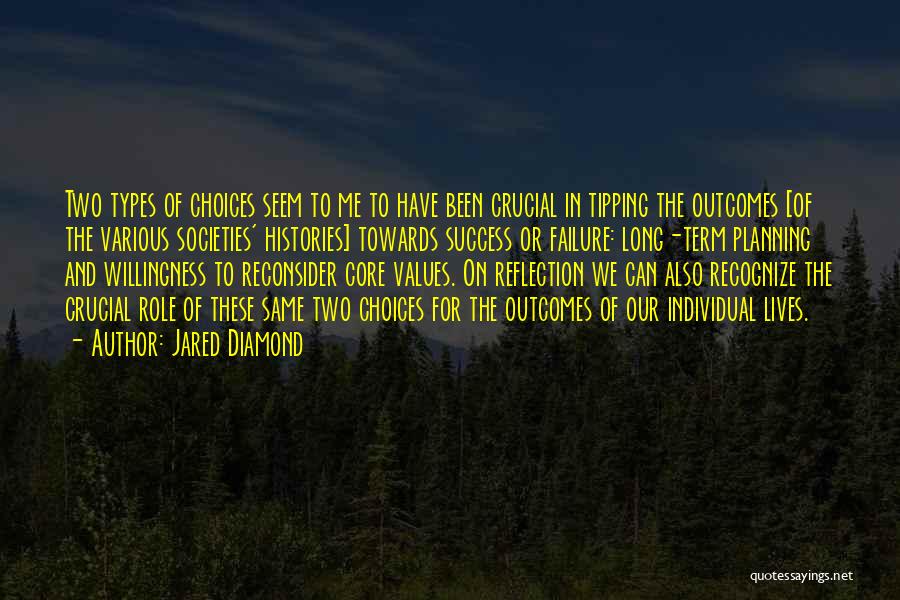 Jared Diamond Quotes: Two Types Of Choices Seem To Me To Have Been Crucial In Tipping The Outcomes [of The Various Societies' Histories]