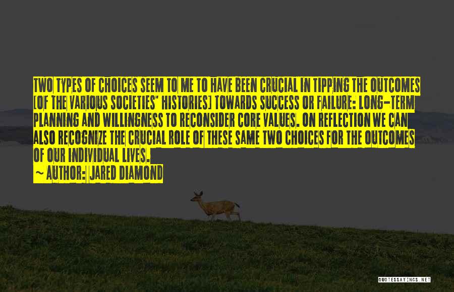 Jared Diamond Quotes: Two Types Of Choices Seem To Me To Have Been Crucial In Tipping The Outcomes [of The Various Societies' Histories]