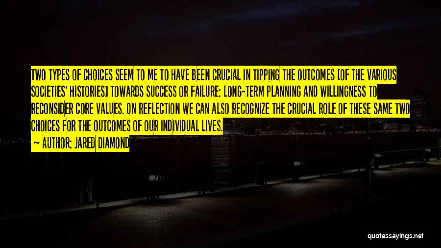 Jared Diamond Quotes: Two Types Of Choices Seem To Me To Have Been Crucial In Tipping The Outcomes [of The Various Societies' Histories]