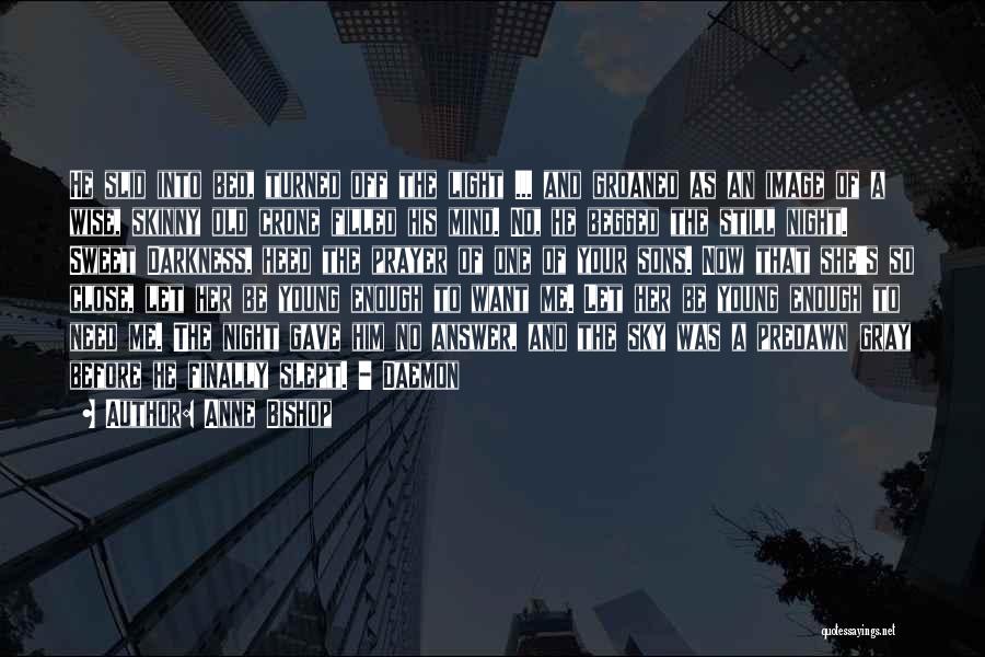 Anne Bishop Quotes: He Slid Into Bed, Turned Off The Light ... And Groaned As An Image Of A Wise, Skinny Old Crone