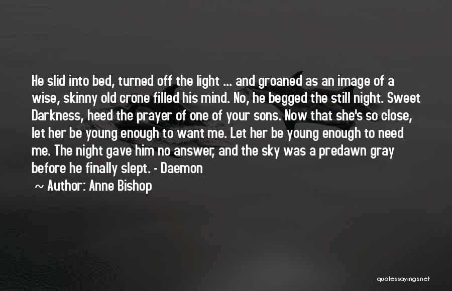 Anne Bishop Quotes: He Slid Into Bed, Turned Off The Light ... And Groaned As An Image Of A Wise, Skinny Old Crone