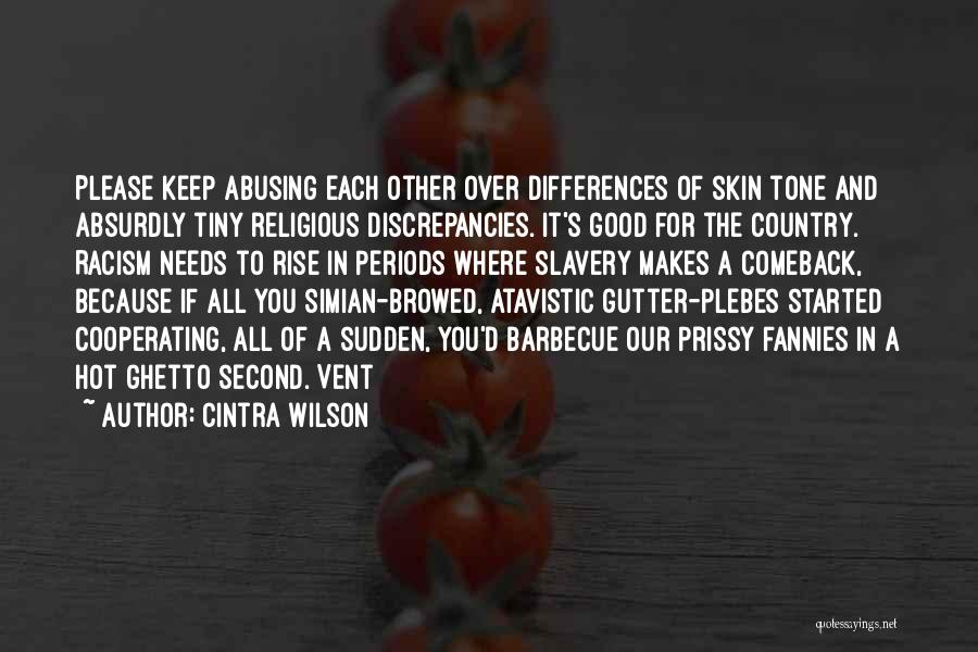 Cintra Wilson Quotes: Please Keep Abusing Each Other Over Differences Of Skin Tone And Absurdly Tiny Religious Discrepancies. It's Good For The Country.