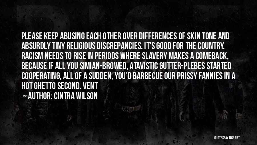 Cintra Wilson Quotes: Please Keep Abusing Each Other Over Differences Of Skin Tone And Absurdly Tiny Religious Discrepancies. It's Good For The Country.